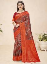 Silk Orange Festival Wear Weaving Saree